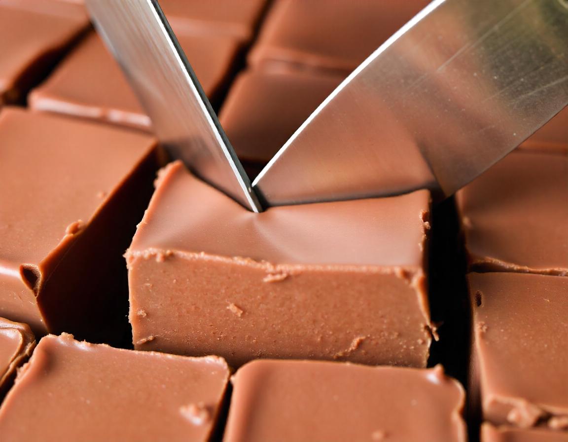 This vibrant image from Freepik shows a close-up of creamy chocolate fudge being cut into squares, perfect for illustrating a classic chocolate fudge recipe. Ideal for enhancing articles on traditional desserts or sweet treats.